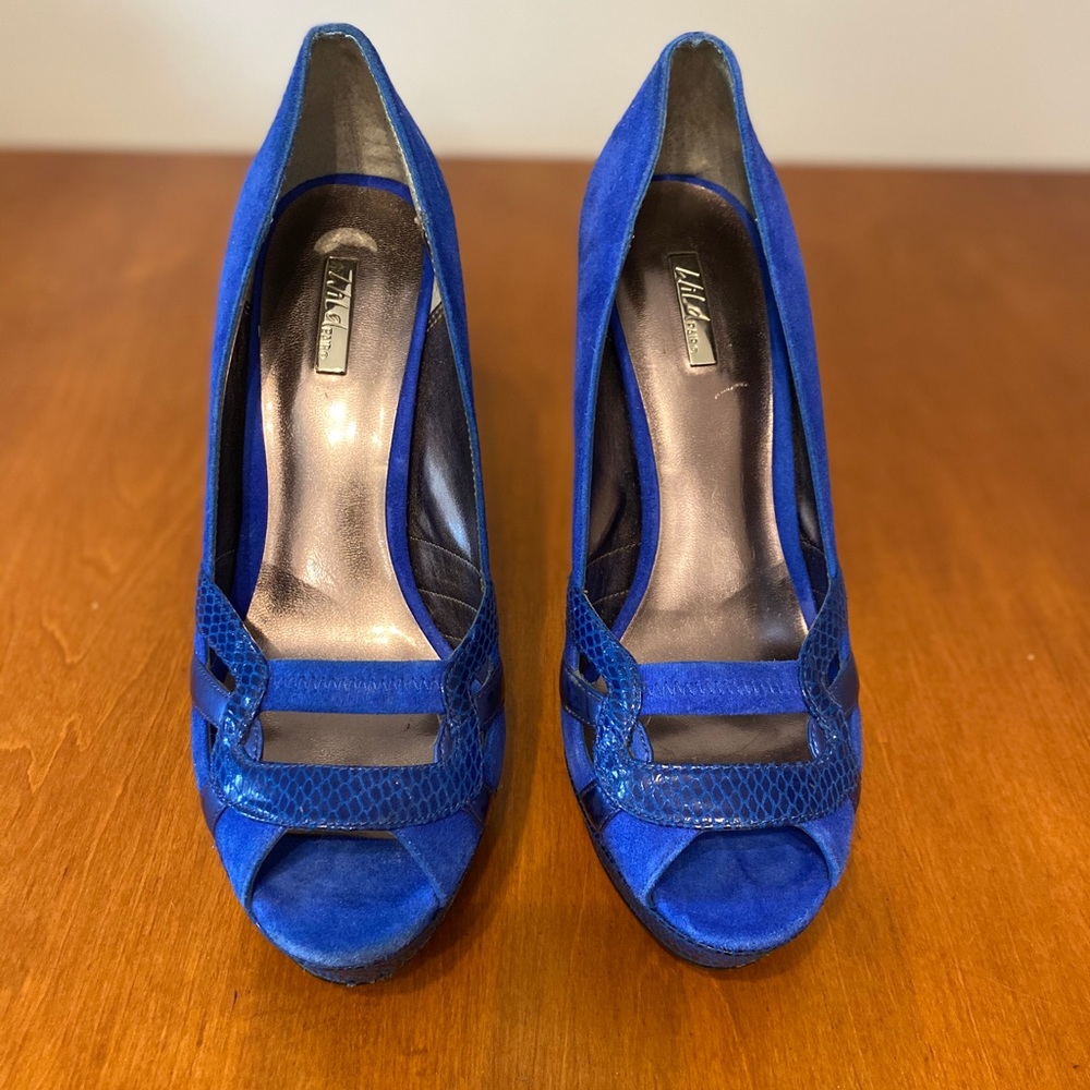 Wild Pair blue suede platform heels